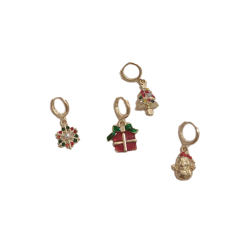 New Super Flash Ear Button Set For Women's Christmas Tree Gift, Winter Cute Snowflake Colorful Earstuds_voghion.com