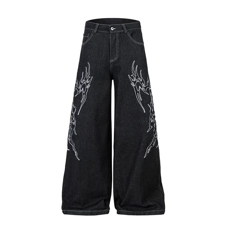 American-style hand-painted Genesis gradient embroidered jeans for men and women, vintage vibe hip-hop street loose-fitting floor-length pants American-style hand-painted Genesis gradient embroidered jeans for men and women, vintage vibe hip-hop street loose-fitting floor-length pants