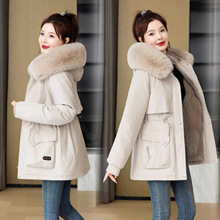 保暖中长款派克服加绒加厚棉服韩版棉衣中老年女装外套妈妈装棉袄