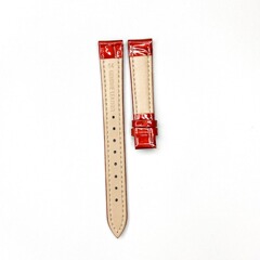 批發 靚品女款頭層牛皮大紅冰面竹節紋錶帶 可接訂單真皮錶帶