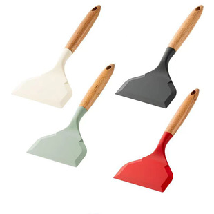 Wooden handle silicone frying shovel non-stick pan special shovel Jade cooking spatula high temperature resistant spatula cooking kitchen frying shovel