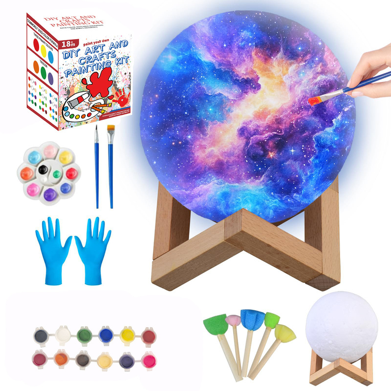 Cross-border children's handmade DIY moon star night light hands-on brain space graffiti painted planet toy ornaments Cross-border children's handmade DIY moon star night light hands-on brain space graffiti painted planet toy ornaments