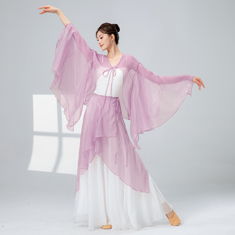 女性用クラシックダンス服、新しいゆったりとした妖精のようなエレガントなアウターシェード、中国風のステージ服、パフォーマンスモダンダンス服|undefined