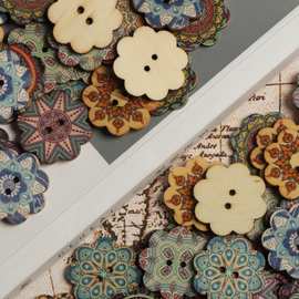 Yi哒20/25mm100颗/包复古纽扣手工diy衣服彩色木扣圆形两孔木质扣