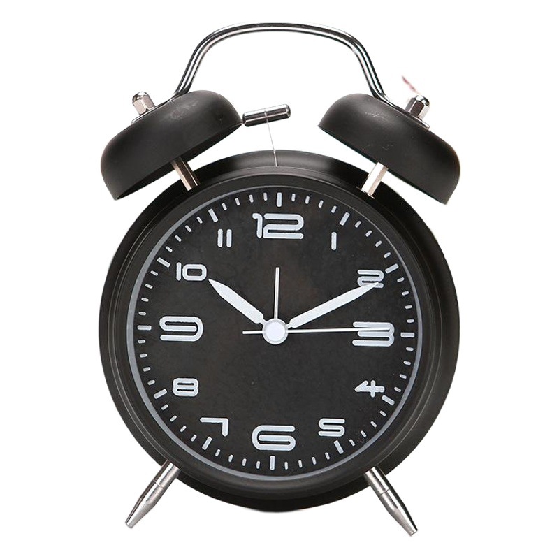 Directo de fábrica batería creativa de metal de 4 pulgadas palabra tridimensional campana despertador estudiante dormitorio mudo reloj con luz de noche