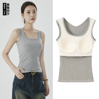 乳胶蚕丝螺纹带胸垫背心罩杯一体式U领文胸运动瑜伽休闲打底衫夏