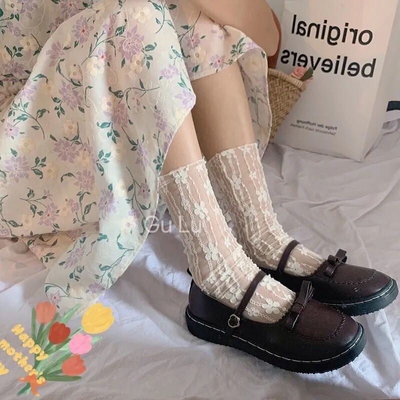 Ballet Style Lace Stockings Children Mary Jane Mesh Stacking Stockings Medium Tube Lace Fairy Stockings Short Tube Silk Stockings Thin Summer