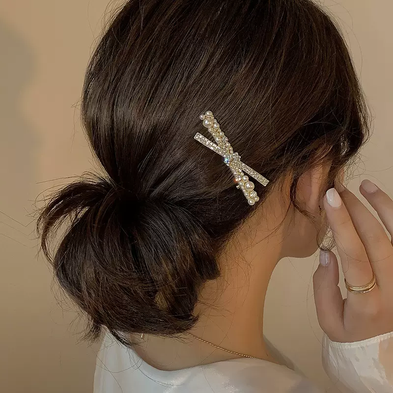 珍珠交叉发夹侧边复古网红2021年新款刘海夹气质一字鸭嘴夹子头饰