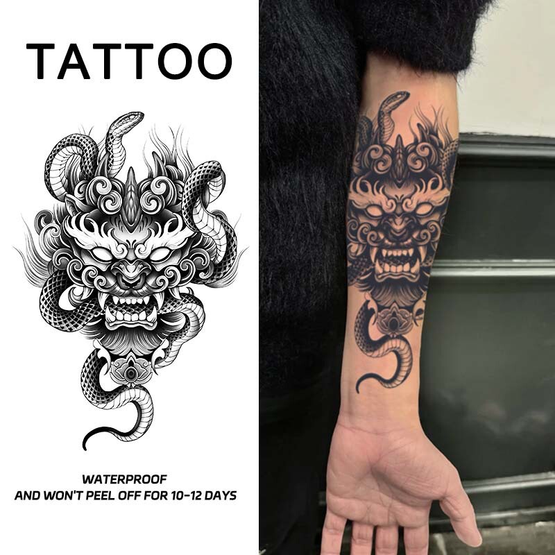 Cross-Border National Style Beast Wrapped Around Snake Flower Arm Tattoo Sticker Waterproof and Long-Lasting Arm Instant Full Personality Temporary Tattoo Sticker