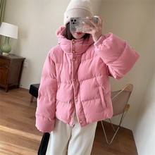 K35 小众时髦90白鸭绒哑光丝绒金扣连帽短款羽绒服外套2024冬