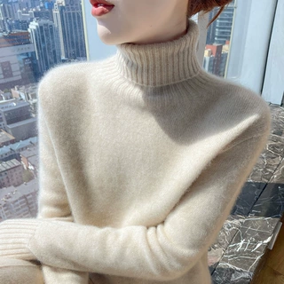 重磅加厚100%纯羊毛衫女秋冬高领长袖羊绒毛衣百搭套头打底针织衫
