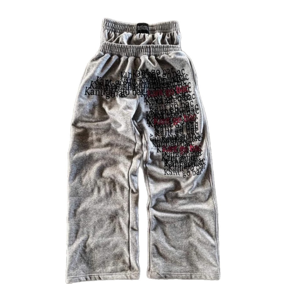 Pantalones casuales con estampado de letras Harajuku retro sueltos transfronterizos, pantalones anchos de moda callejera de doble cintura, pantalones de color de contraste de hip-hop