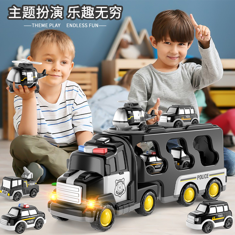 Children's Boy Toy Truck Cabinet Storage Engineering Truck Fire Truck Alloy Mini Car Model Kid Truck Set