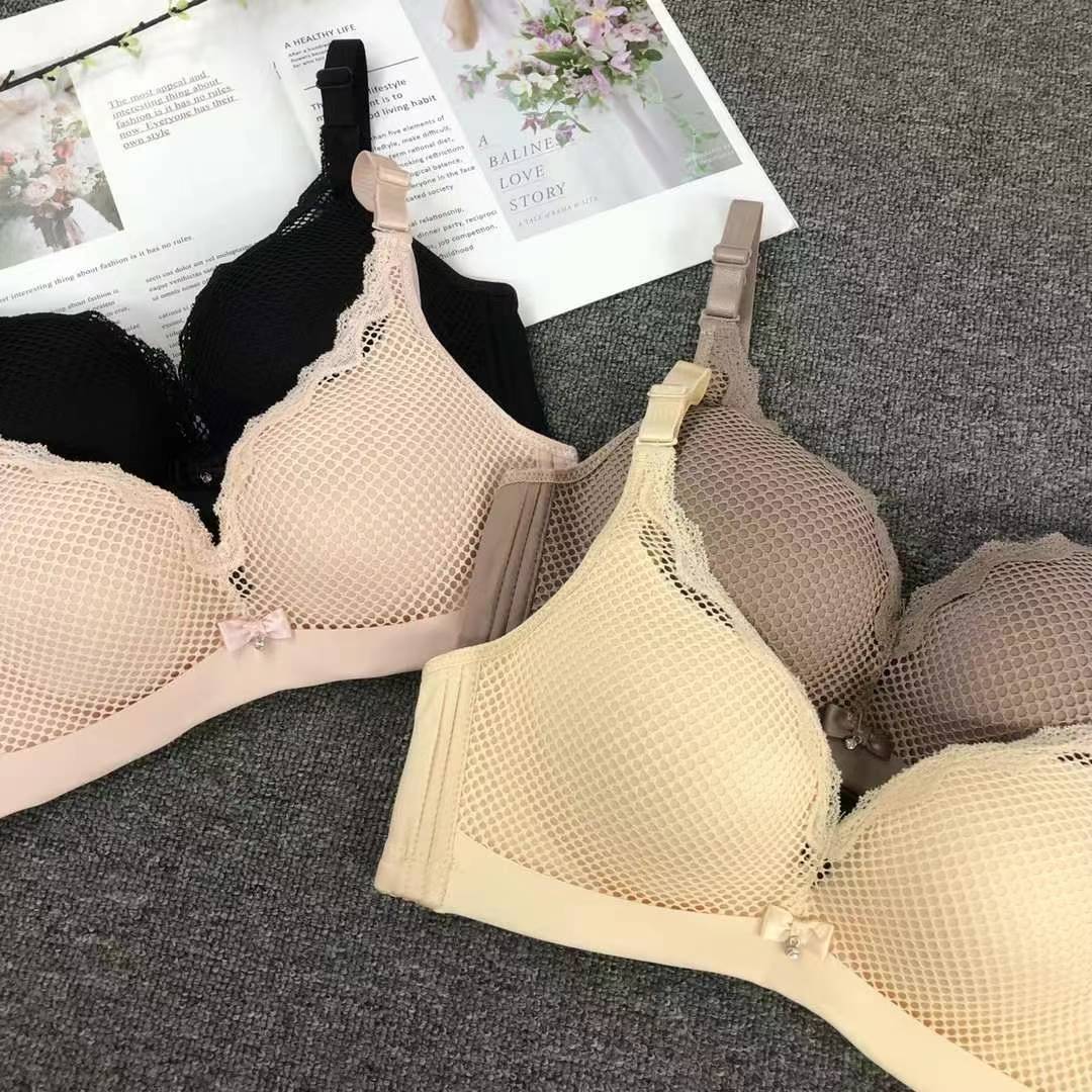 Nuevo sujetador de moda de encaje jacquard transpirable ajustable cómodo lado plegable doble botón ropa interior mujer