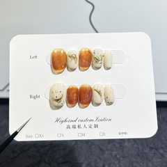 魔鏡粉手繪夏日顯白清新ins風秋冬短款美甲貼片純手工穿戴甲批發