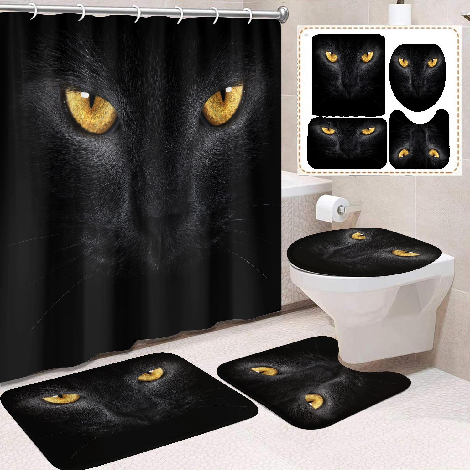 Fuente de fabricantes Amazon animales gatos niños cortina de ducha impermeable a prueba de moho cortina de ducha inodoro partición de baño divertido