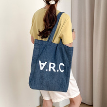 跨境批发牛仔帆布包韩版ins风大容量字母手提袋女通勤单肩托特包