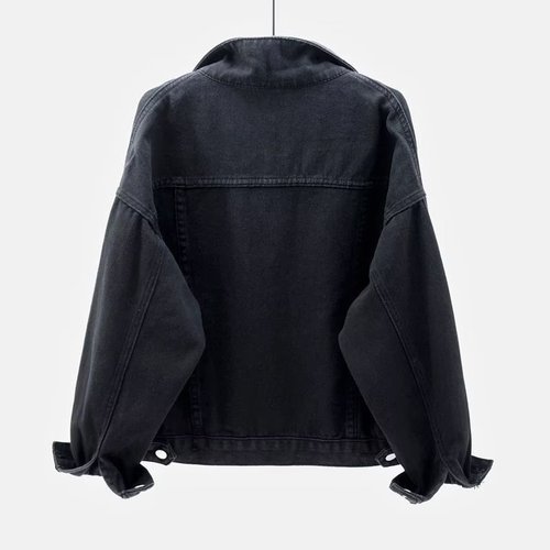 2025 Spring and Autumn New Black Denim Jacket for Women, Short-Sleeve Loose Korean Style BF Jacket Student Top Cardigan