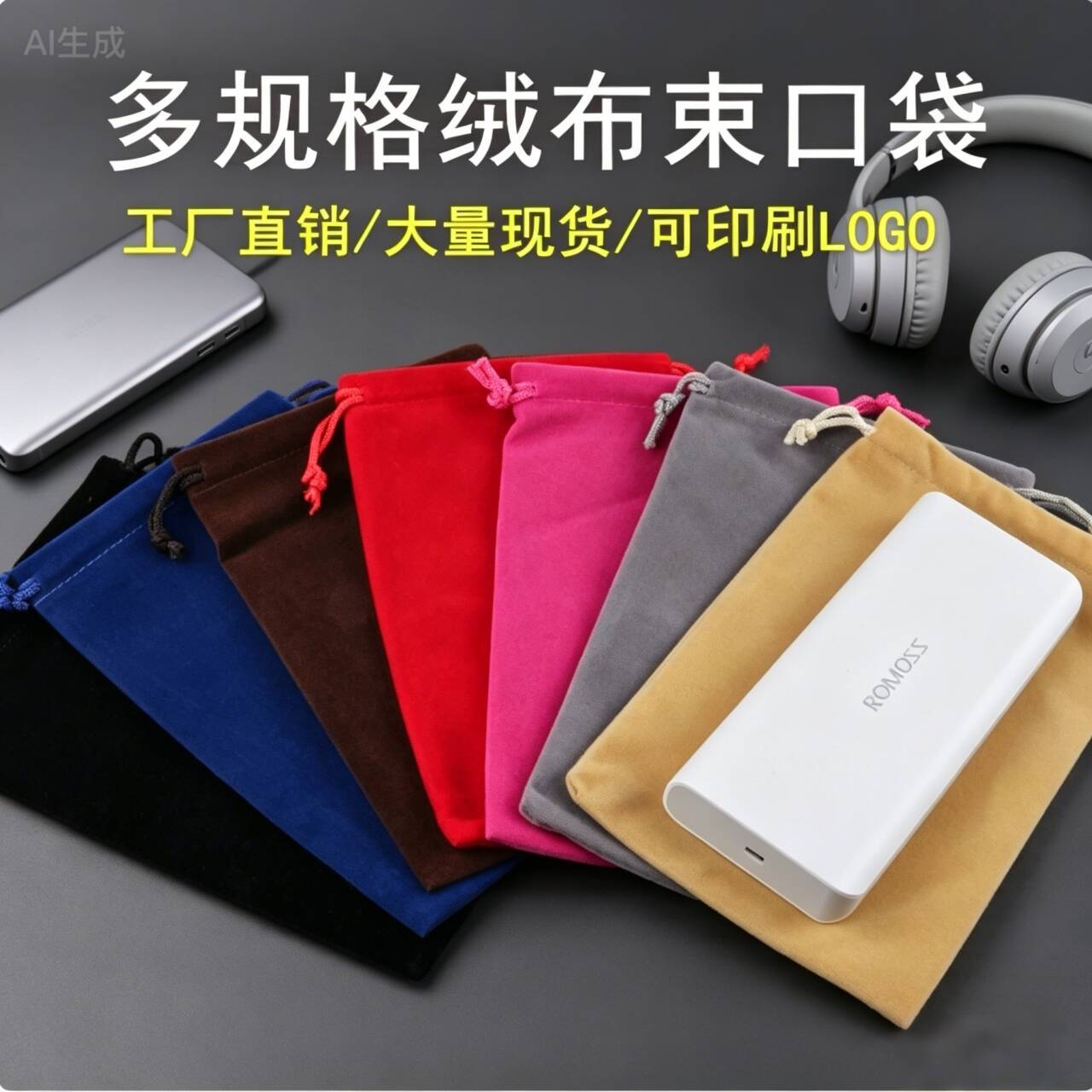 Bolsa de franela de joyería de alta gama, bolsillo con cordón grande y pequeño, bolsa con cordón para auriculares, banco de energía, bolsa de almacenamiento de energía móvil image 5