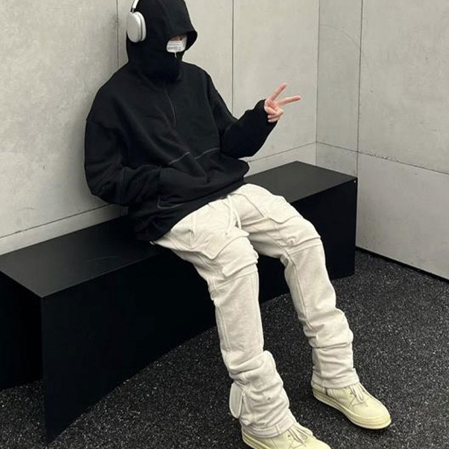 GRAILZ FK American High Street Loose Guard with Multiple Pockets, Functional Workwear, Casual Solid Color Cannon Pants_voghion.com