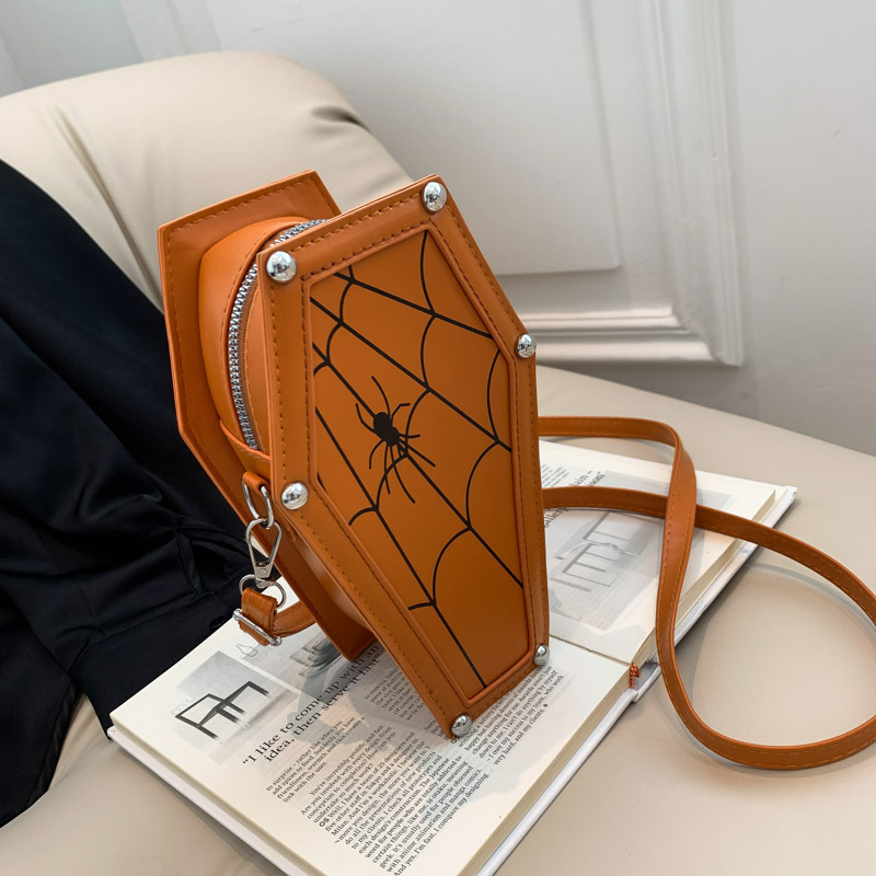 450g Weight Pu Leather Lining Material Sewing Thread Fashion Element Zipper Closure Type Single Shoulder Strap Strap Type Shoulder Bag, Crossbody Bag Bags Type Casual, Daily Occasion Pu Leather Material Halloween Festival Spider Web, Skull Pattern All Seasons Season Women's Gender Basic Style Square Shape Small Size Halloween Women's Small Pu Leather Spider Web Skull Basic Sewing Thread Zipper Shoulder Bag Crossbody Bag 4
