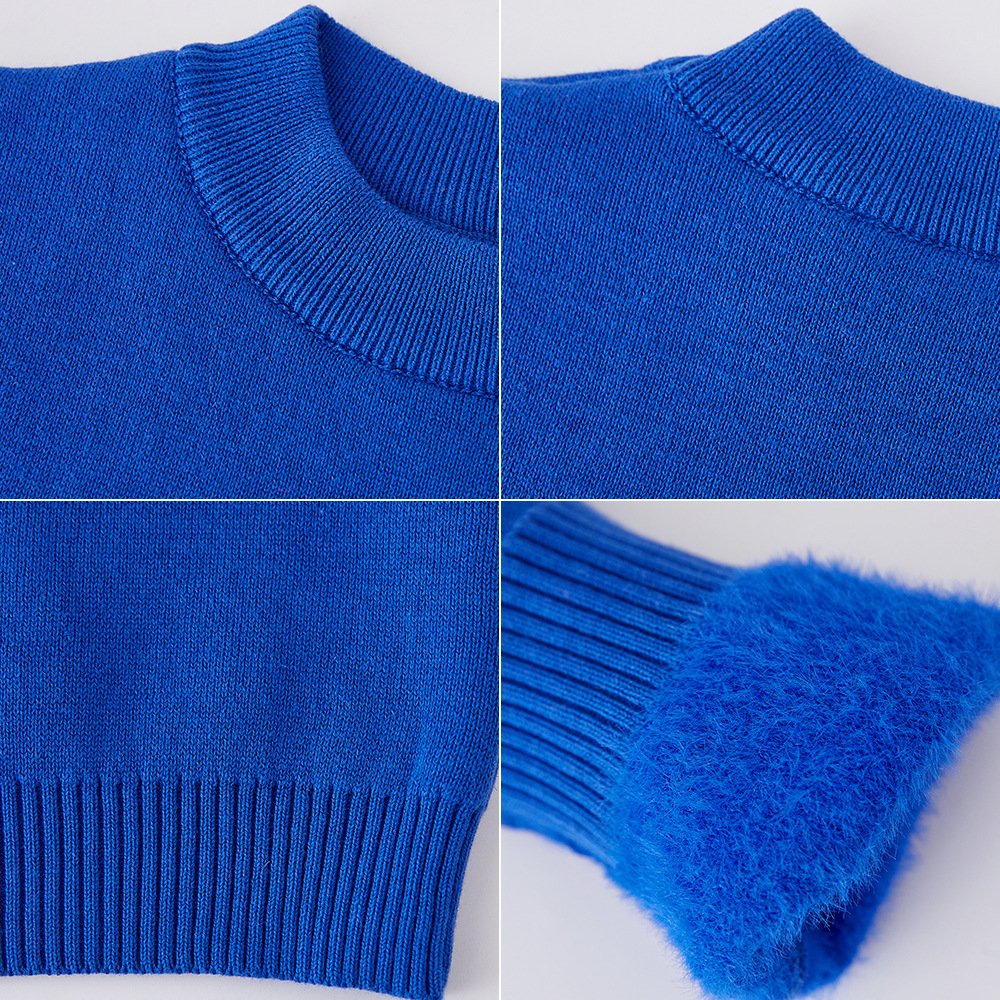 Ropa de invierno suéter forrado de lana de una sola pieza de terciopelo engrosado cuello redondo cálido bebé de los niños de punto camisa de fondo superior al por mayor