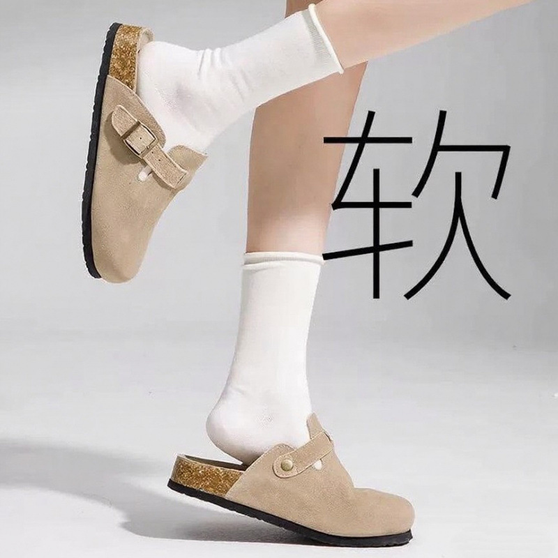 【Miniso】Genuine leather Birkenstock thick-soled slippers for women, 2025 spring and autumn new model, suitable for outdoor wear, fishing, Birkenstock half-slippers, Lincoln