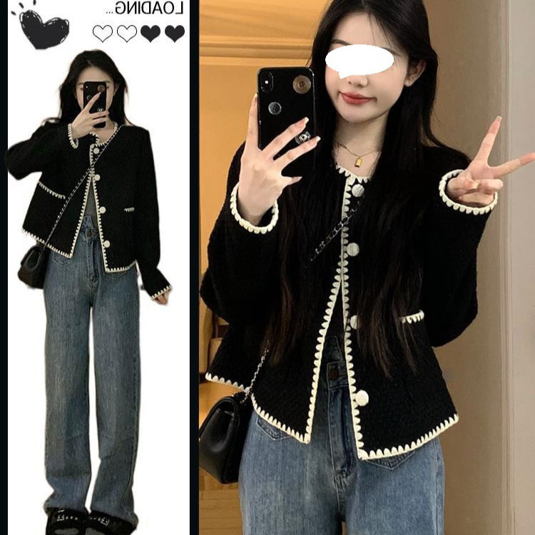 Black French Chanel style short coat for women Spring and Autumn 2023 high-grade temperament socialite tweed jacket top
