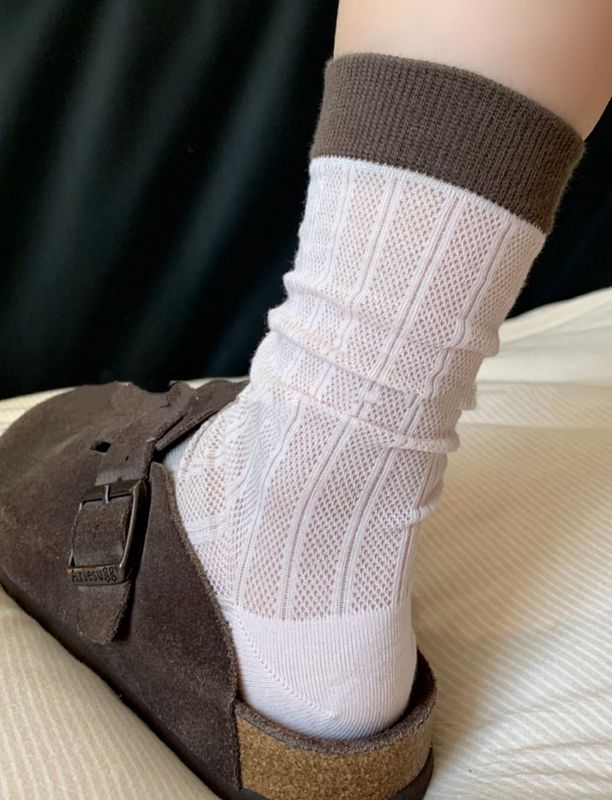 女性用サマーソックス、インスタイルの薄いメッシュパイルソックス、中空メッシュの吸汗性と通気性のある韓国スタイルのミッドチューブ多用途ソックス|undefined