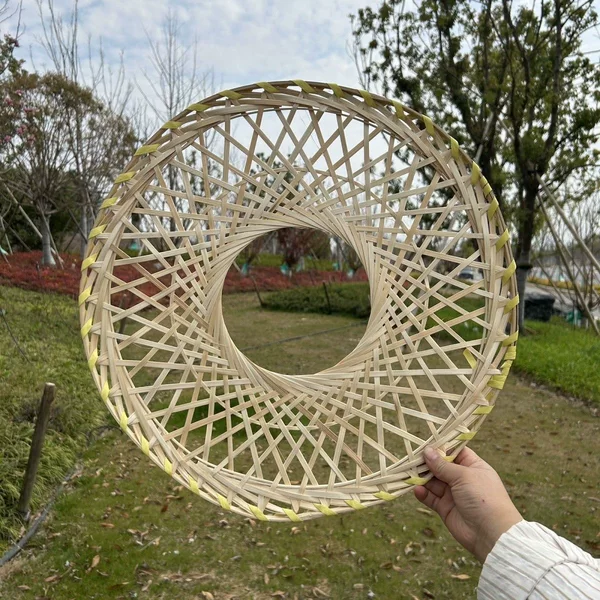 Ancient Style Bamboo Woven Round Dance Hat for Adults and Children, Performance Prop, Open-Top Hat, Red Natural Style, in Stock Wholesale