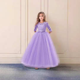 跨境女童蝴蝶结蓬蓬裙花童婚纱礼服晚会演出童裙货源girl dress