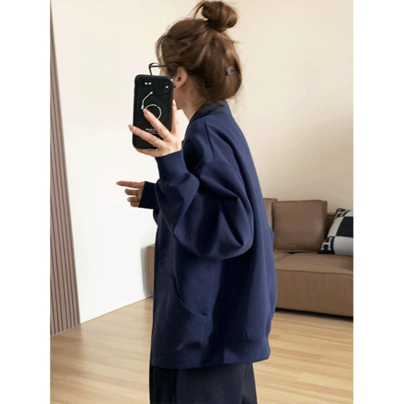 日系纯色简约重磅立领夹克男女学生宽松百搭拉链卫衣秋冬外套|undefined
