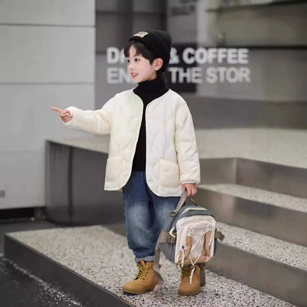 Новая детская утепленная легкая куртка-бомбер с круглым вырезом на осень-зиму 2025 года, 90% пух, для мальчиков и девочек