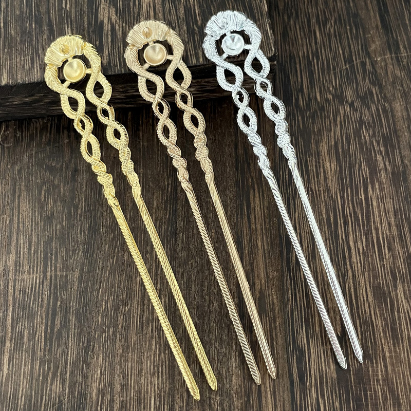 新款古风U形发簪合金DIY汉服头饰复古宫廷掩鬓簪保色手工饰品配件