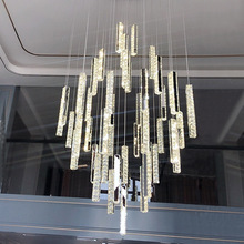复式楼别墅中空吊灯旋转水晶长吊灯现代简约大厅创意轻奢客厅大灯