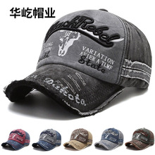 棒球帽男士复古水洗做旧牛仔布鸭舌帽休闲防晒帽时尚百搭刺绣帽子