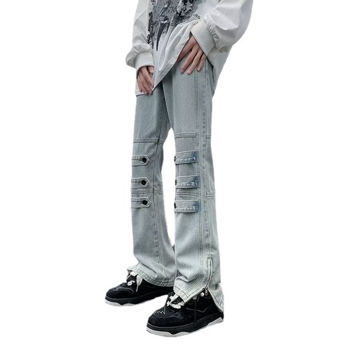 Vintage pants worn with zippers and bootcut jeans for men in spring and autumn hiphop high street wide-leg overalls