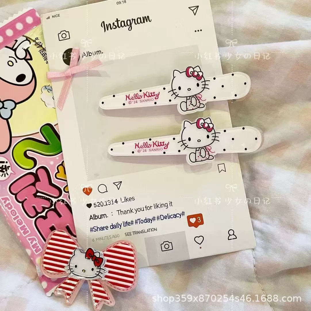 Яркая клипса для волос Sanrio KT острый рот милый боковой зажим черно-белая волна точка · древняя ранняя котенка клип для челки
