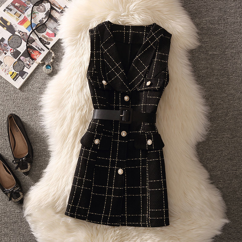 ZZZ Small Chanel Style Fashion Tweed Wearing Vest Women's Spring 2024 New Mid-length Plaid Vest