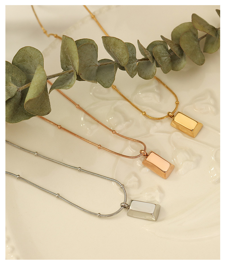 Fashion Gold Brick Snake Bone Chain Necklace Earring Titanium Steel Plated 18K Gold