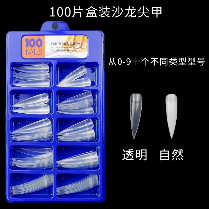 Nail Salon Pointed Nails 100 Pieces Transparent Long Pointed Half-Stick Natural Art Fake Nail Patch Boxed Wearable
