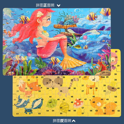 Wooden puzzle children's puzzle 60 pieces iron box puzzle board kindergarten early education wooden toys cross-border