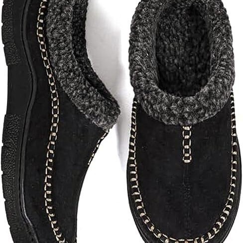 Men's Slip-On Soft-Soled Slippers for Indoor and Outdoor Use, Warm Plush Comfortable Home Shoes, Fluffy Wide Loafers Slippers