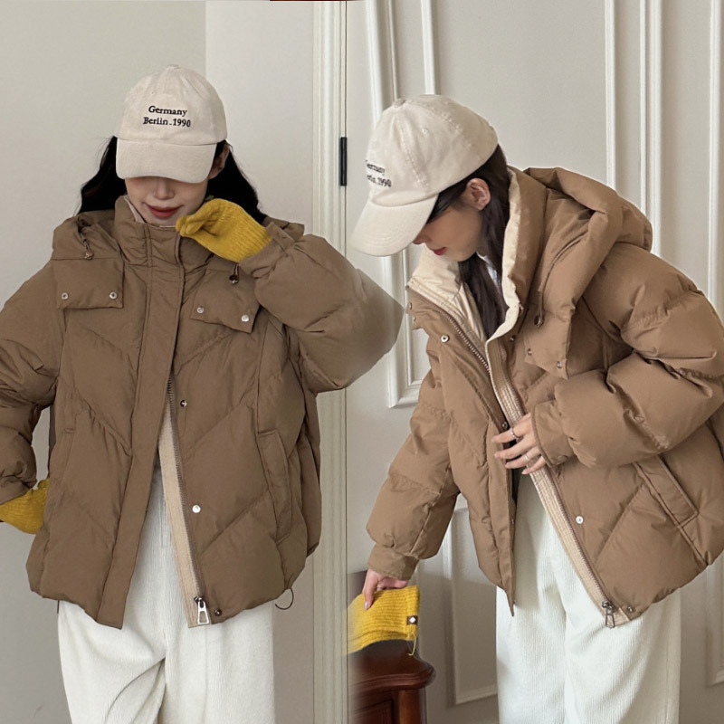 2024 invierno nuevo estilo coreano de pluma de algodón mujer suelta BF sombrero de viento corto de algodón chaqueta de algodón gruesa ropa de pan moda image 9