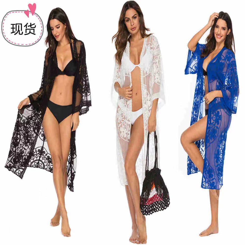 Cruz-Frontera de encaje de las mujeres bikini exterior cardigan estilo fiesta playa blusa sol protección ropa