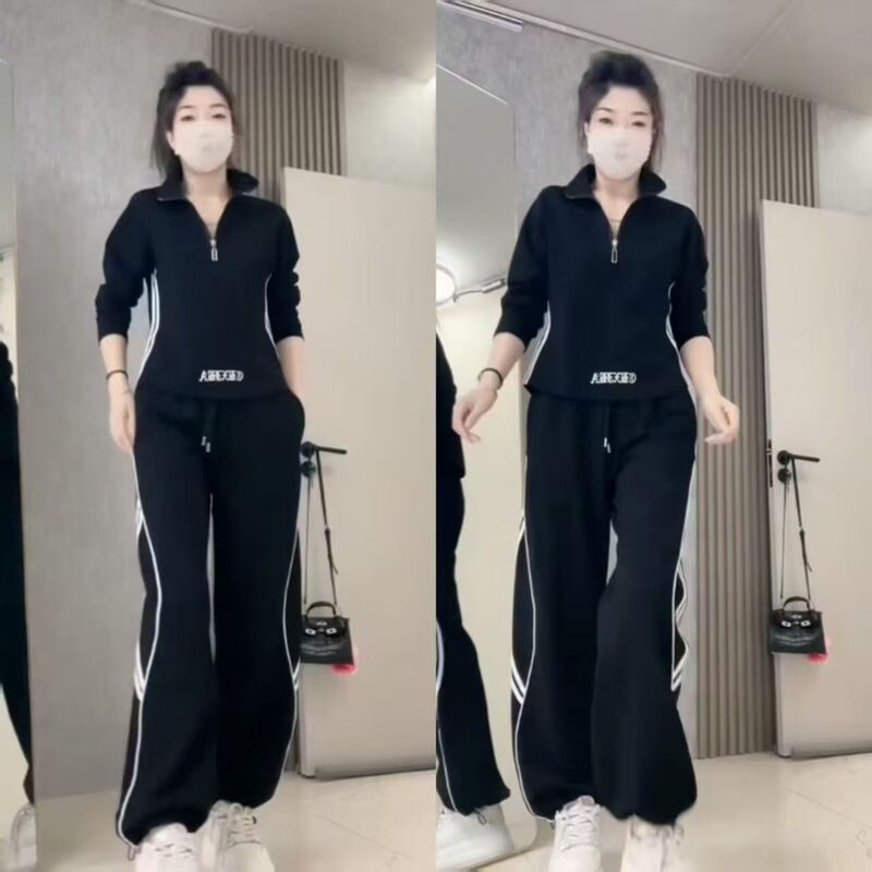 Comfortable Mamba Cotton 2026 New Spring & Fall Comfortable Women's Casual Sports Suit Fashionable Flesh-Covering and Slimming Look Two-Piece Set Comfortable Mamba Cotton 2026 New Spring & Fall Comfortable Women's Casual Sports Suit Fashionable Flesh-Covering and Slimming Look Two-Piece Set