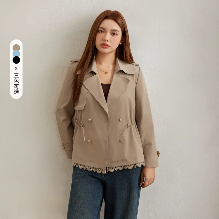 Тонкое шоу, женская одежда больших размеров, дизайн, модный двубортный короткий Тренч с узкой талией, толстый mm2024, новинка весны