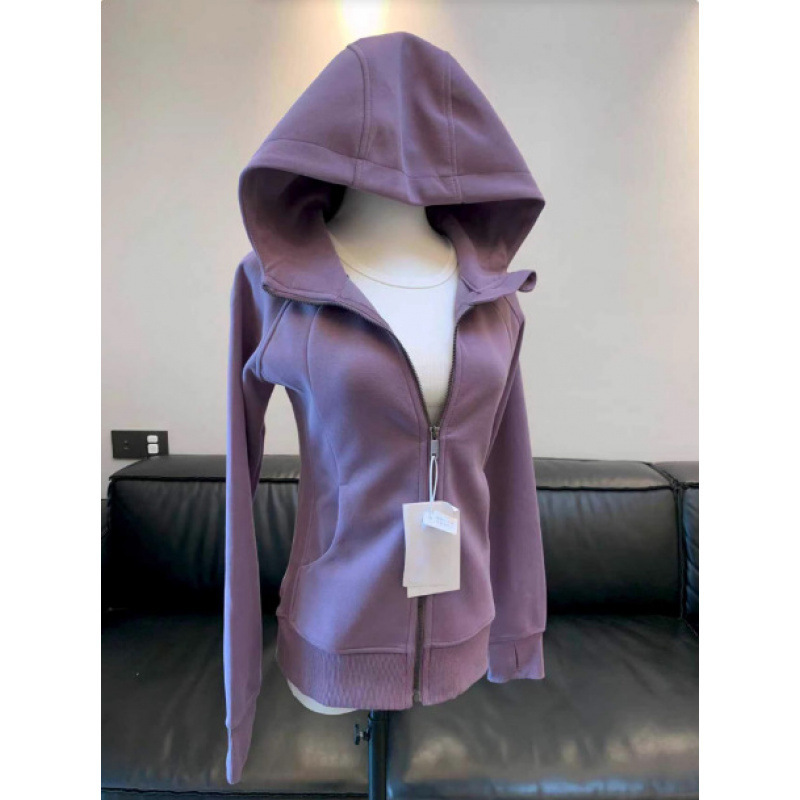 Purple Slim Fit Sweatshirt Jacket Women's 2025 New Autumn Shoulder Cardigan Sports Wear Suit Hooded Top