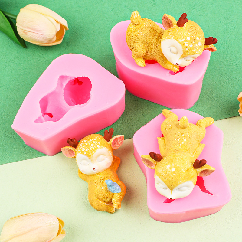 Decoración del coche DIY lindo ciervo epoxi pastel decoración chocolate crema pegamento etiqueta engomada del refrigerador decoración molde de silicona