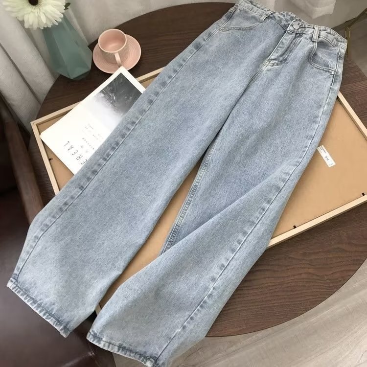 Wholesale Straight-Leg High-Waisted Jeans for Female Students, New Korean Style Loose Retro Wide-Leg Bf Hyuna Style Floor-Length Pants
